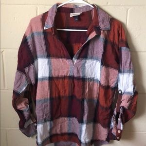 Lightweight Plaid Red/Orange/White Top